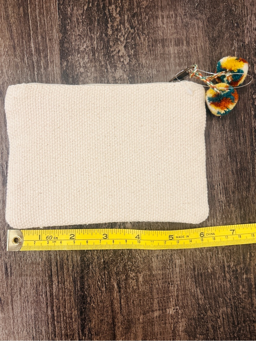 Floral Tufted Zipper Pom Pom Pouch - Yellow, Orange, Green - Picture 2 of 2
